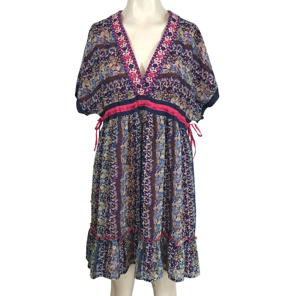 SWEET BY MISS ME - WOMEN'S LARGE - MULTICOLOR SHORT SLEEVE BABY DOLL DRESS Y2K